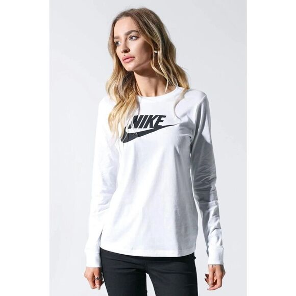 Nike Sportswear Essentials Women's Long Sleeve Logo T-Shirt Top White Xs Extra - Picture 1 of 3